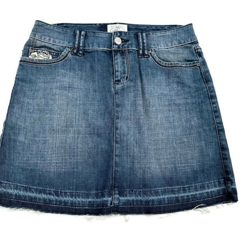 White House Black Market Distressed Hem Denim Mini Skirt Size 0